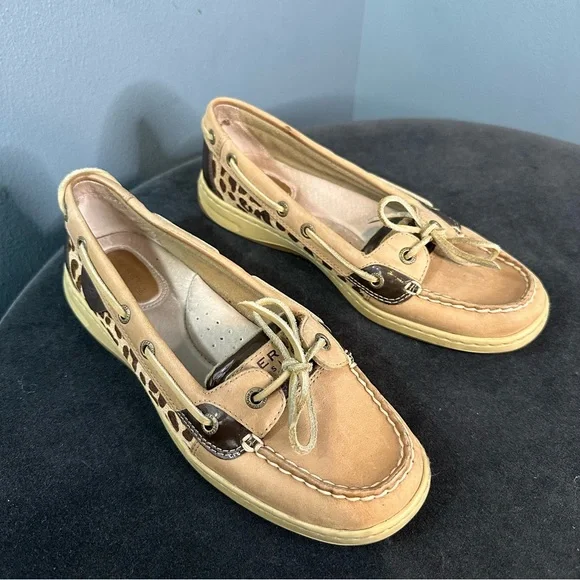 Sperry Top Siders Leather & Cheetah Fur Printed Boat Shoes - Picture 5 of 7